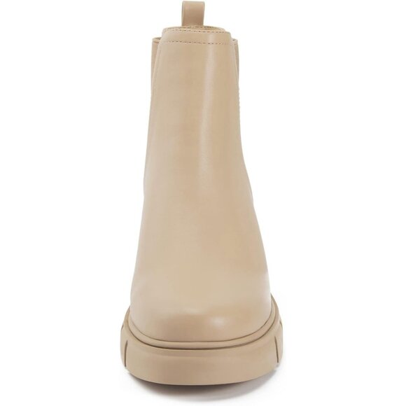 Women's Nude Chelsea Boot Elastic Block Heel Platform Lug Sole Ankle Boots - Picture 8 of 8